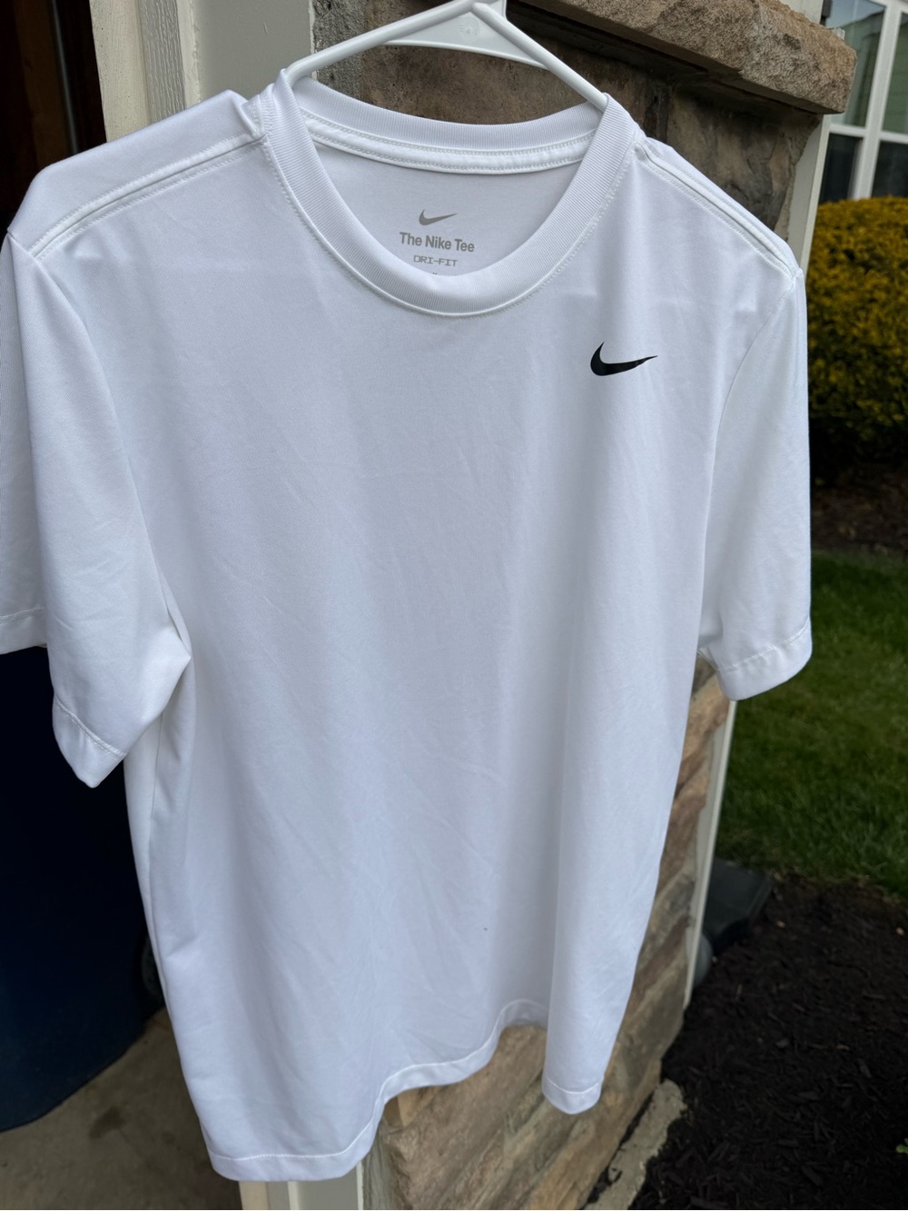 Nike White Short Sleeve Dri-FIT Performance Tee with Black Swoosh
